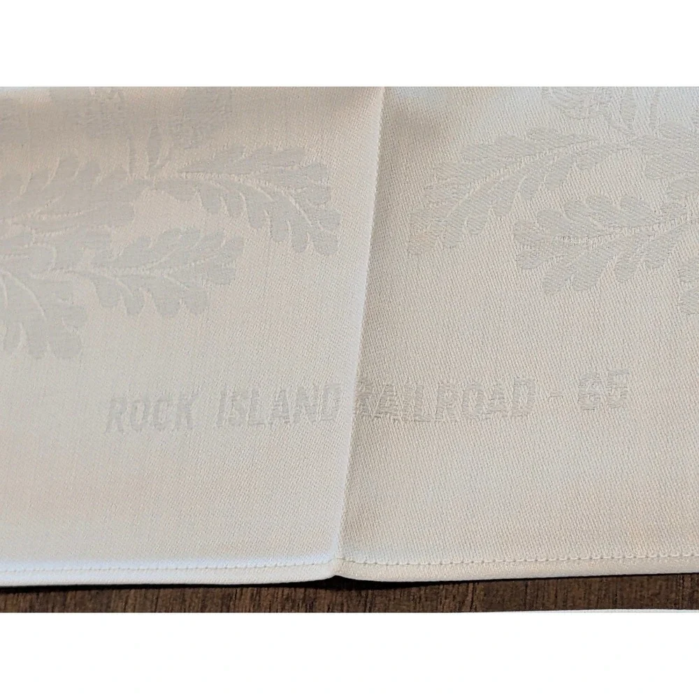 Rock Island Railroad Vintage Damask Linens White Belgium Cotton Railway Decor